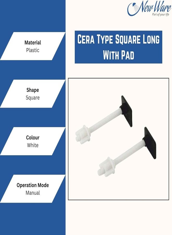 NEW WARE® Plastic Toilet Seat Cover Hinges - CERA Type | Square Long Pad Clamp | Durable, Rust-Free Replacement Hinges | Easy Installation | White | 1 Pair - Image 4