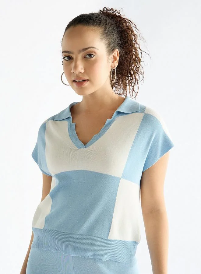 Splash FAV Colourblock T-shirt with Collar and Extended Sleeves