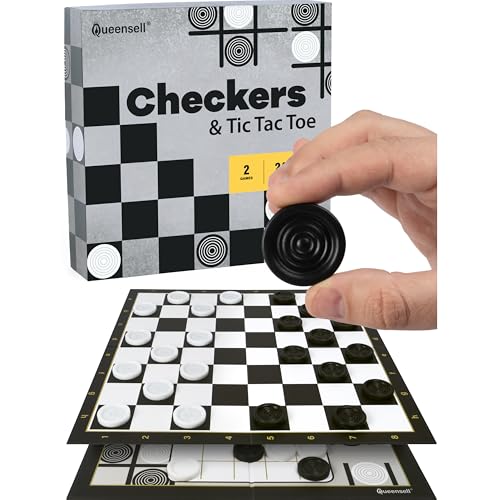 Queensell Checkers Board Game with 30 Checkers Pieces Classic Board Game for Kids and Adults - Image 1