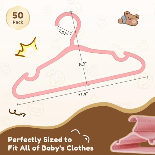 VILICK Plastic Kids Hangers - 50 Pack Non-Slip Baby Clothes Hangers for Closet, Toddler & Newborn Clothing Pants, Skirts, Coats (Pink) - Image 2