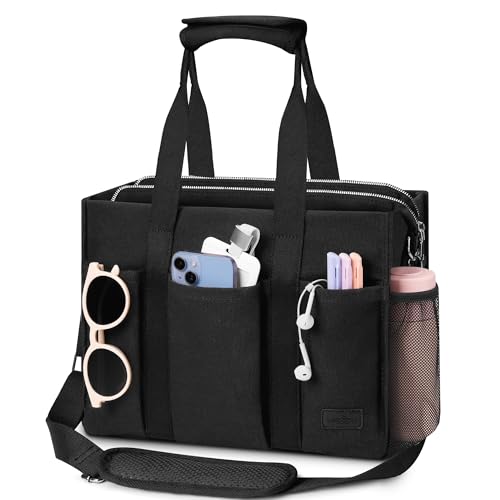 VAYOQON Canvas Tote Bag for Women, Large Shoulder Bag with Laptop Compartment, Crossbody Travel Tote for Work (Black, Large) - Image 1
