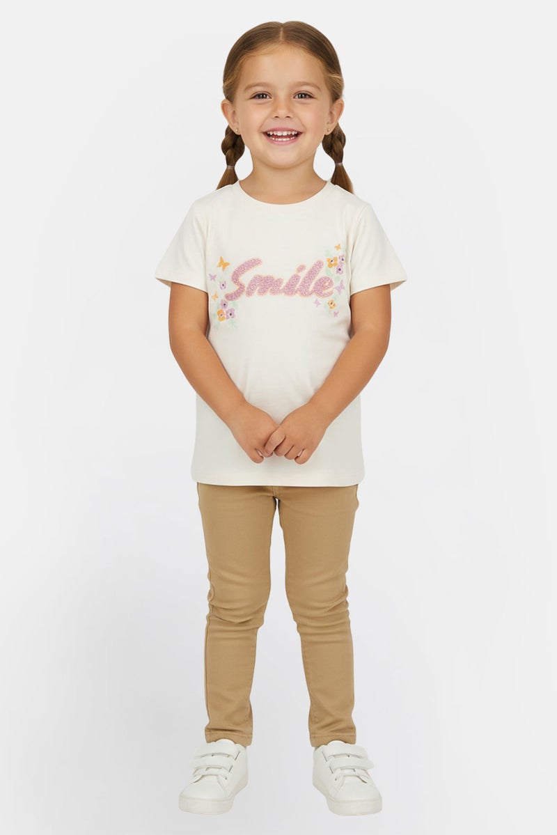 NAME IT Toddlers Girl Short Sleeve Embroidered T-Shirt, Off White - Image 1