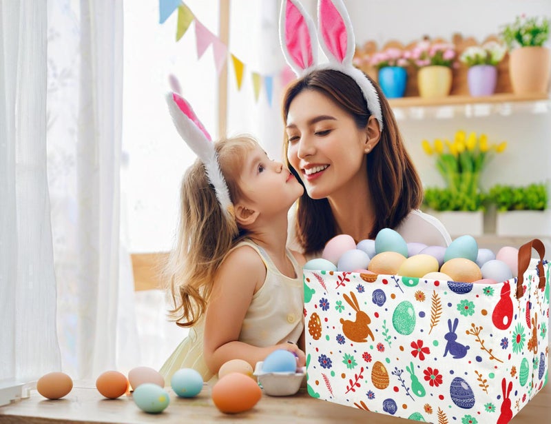 BOOHIT Rectangle Empty Easter Baskets Boy Large Toy Storage Bin Girls collapsible Hamper Waterproof Canvas Box Kid Gifts Spring Decor( boho Red Rabbit ) - Image 3