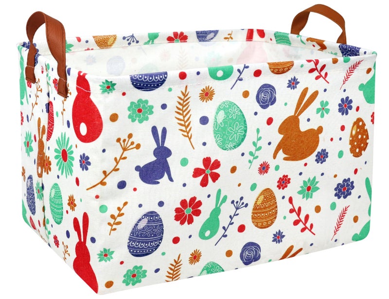 BOOHIT Rectangle Empty Easter Baskets Boy Large Toy Storage Bin Girls collapsible Hamper Waterproof Canvas Box Kid Gifts Spring Decor( boho Red Rabbit ) - Image 1