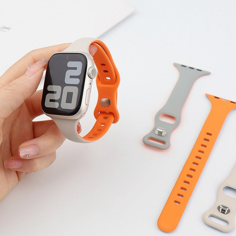 erorex For Apple Watch Series 10 42Mm Two Color Slim Butterfly Buckle Silicone Watch Band(Starlight Orange) - Image 3