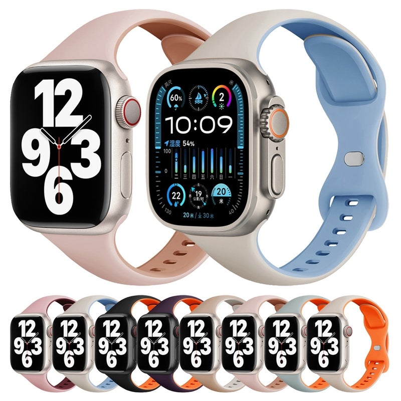 erorex For Apple Watch Series 10 42Mm Two Color Slim Butterfly Buckle Silicone Watch Band(Starlight Orange) - Image 2