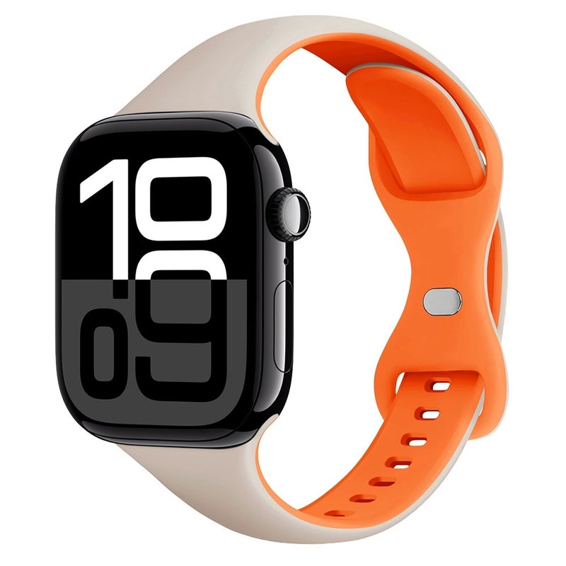 erorex For Apple Watch Series 10 42Mm Two Color Slim Butterfly Buckle Silicone Watch Band(Starlight Orange) - Image 1