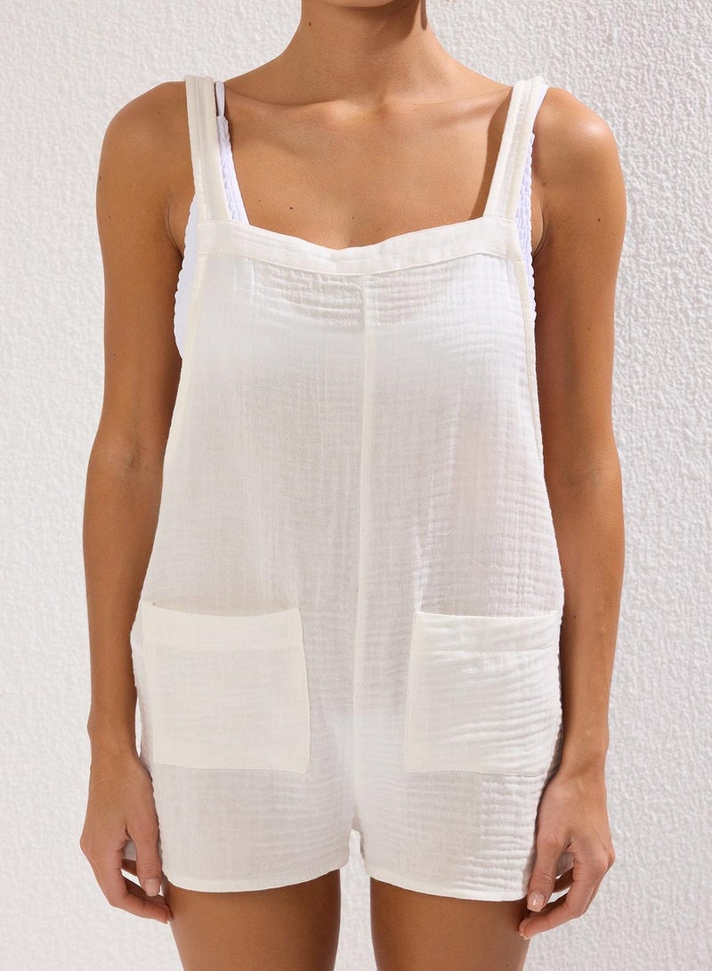 trendyol White Knitted Pocket Detailed Beach Mini Jumpsuit Tbess25Tu00000 - Image 3