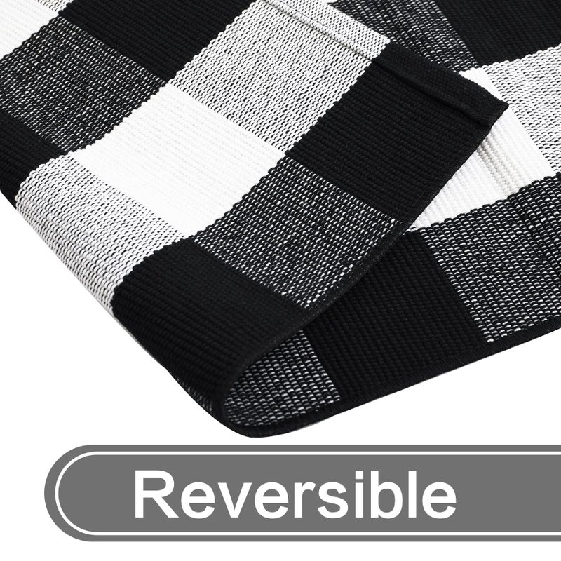 MUBIN Cotton Buffalo Plaid Rug, 3' x 5' Black and White Outdoor Rug Front Door Decorative Mat, Washable Doormat Foldable Area Rug Layered Door Mats Rug for Front Porch, Entryway, Patio - Image 5