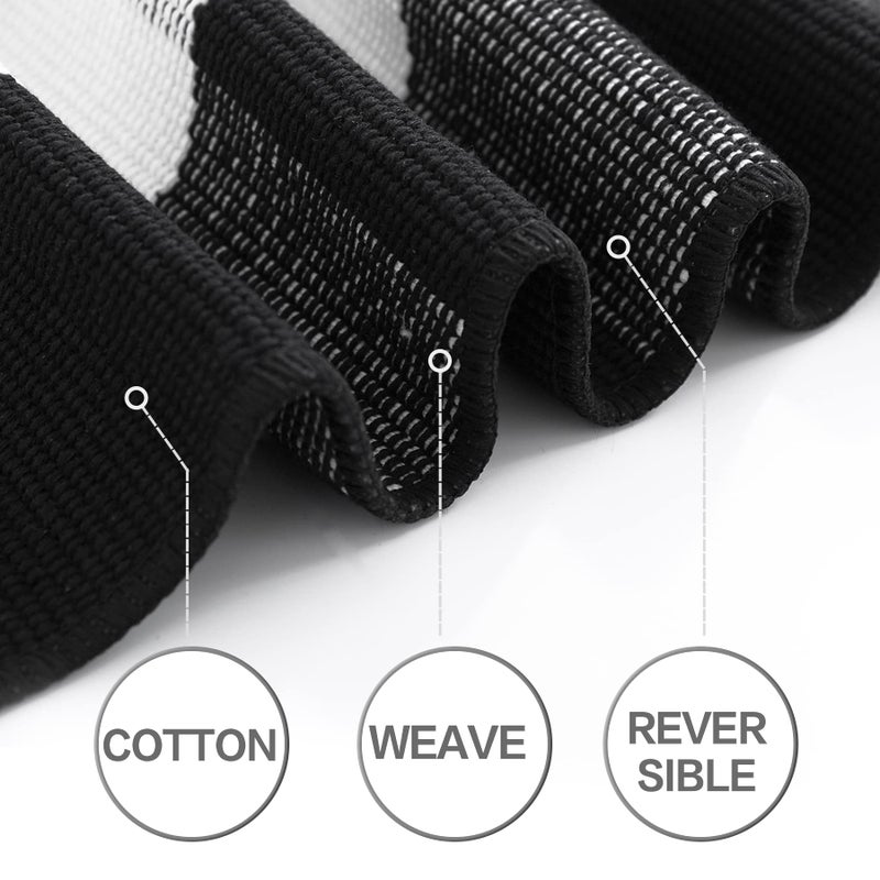 MUBIN Cotton Buffalo Plaid Rug, 3' x 5' Black and White Outdoor Rug Front Door Decorative Mat, Washable Doormat Foldable Area Rug Layered Door Mats Rug for Front Porch, Entryway, Patio - Image 3