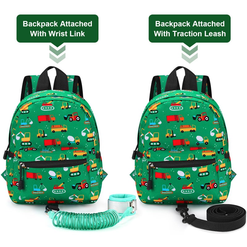 Accmor Toddler Backpack with Leash, Cute Baby Backpack with Anti Lost Wrist Link, Mini Kids Backpack Leash Walking Harness for Travel, Small Excavator Backpack Tether for Boys Girls Ages 1-3 (Green) - Image 4