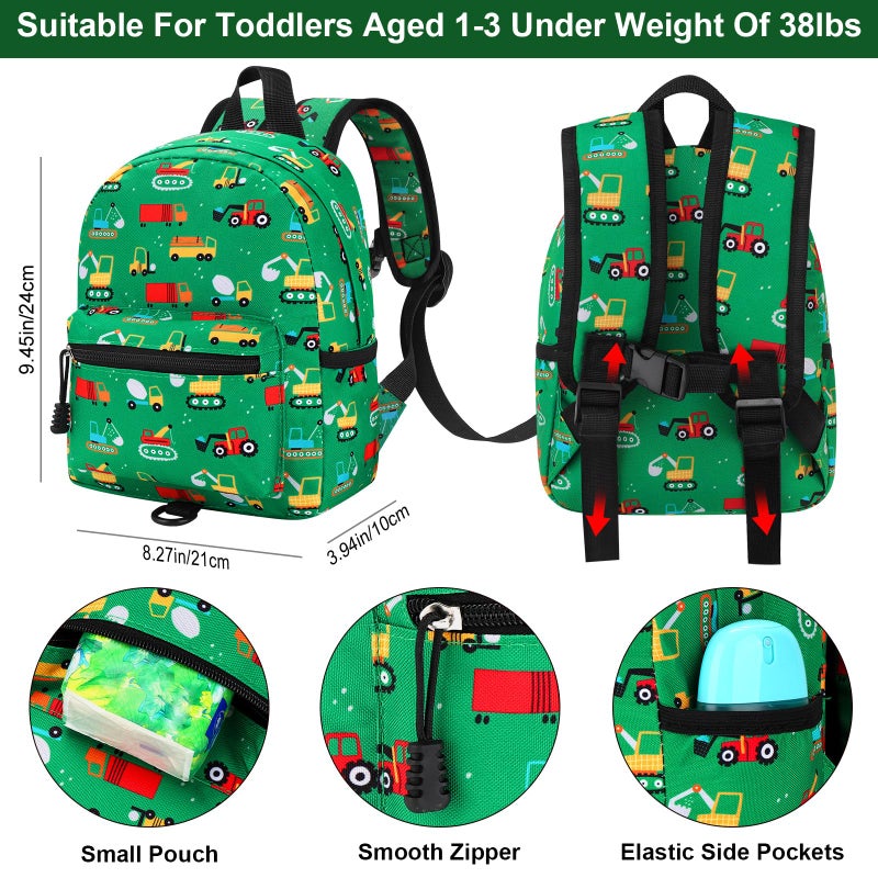 Accmor Toddler Backpack with Leash, Cute Baby Backpack with Anti Lost Wrist Link, Mini Kids Backpack Leash Walking Harness for Travel, Small Excavator Backpack Tether for Boys Girls Ages 1-3 (Green) - Image 2