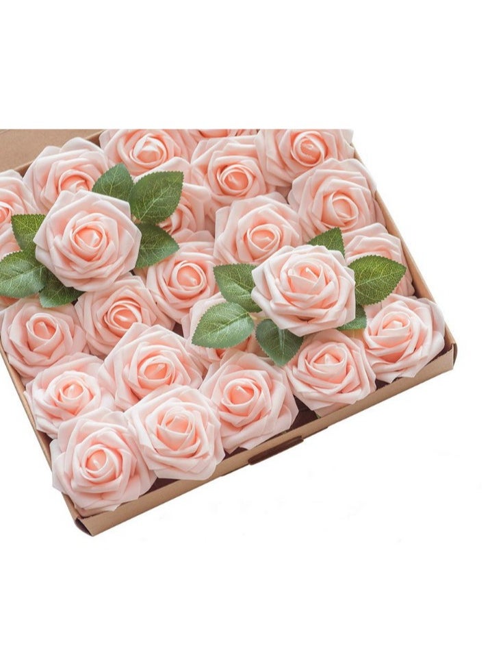 Via Saffi Ramadan Artificial Flowers Real Looking Ivory Foam Fake Roses with Stems for DIY Wedding Bouquets Pink Bridal Centerpieces Arrangements Party Tables Decoration, 25pcs (Pink)  - Image 1