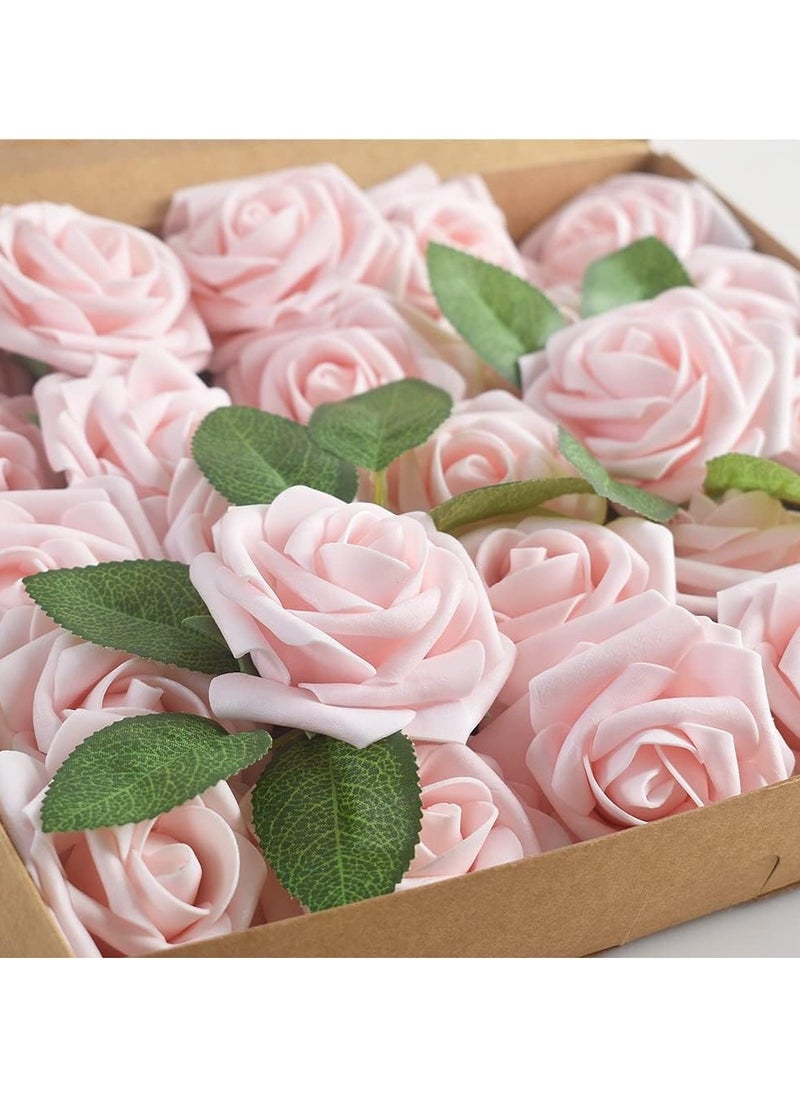 Via Saffi Ramadan Artificial Flowers Real Looking Ivory Foam Fake Roses with Stems for DIY Wedding Bouquets Pink Bridal Centerpieces Arrangements Party Tables Decoration, 25pcs (Pink)  - Image 2