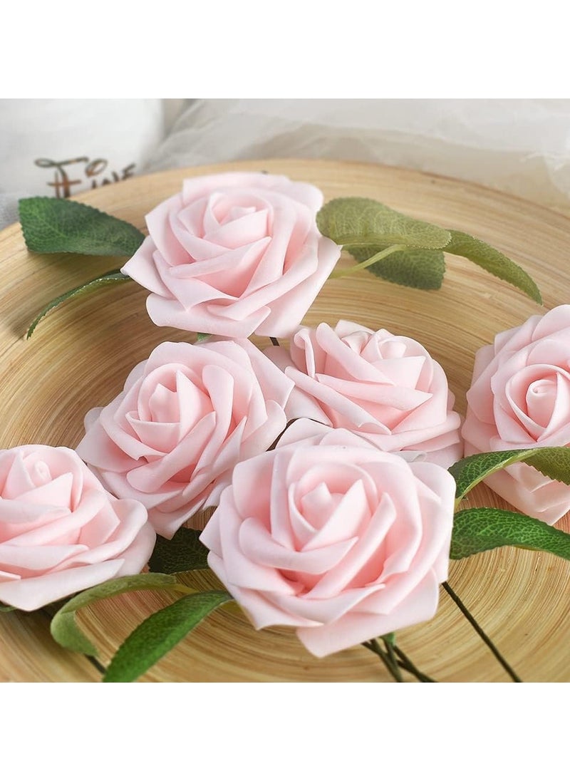 Via Saffi Ramadan Artificial Flowers Real Looking Ivory Foam Fake Roses with Stems for DIY Wedding Bouquets Pink Bridal Centerpieces Arrangements Party Tables Decoration, 25pcs (Pink)  - Image 3