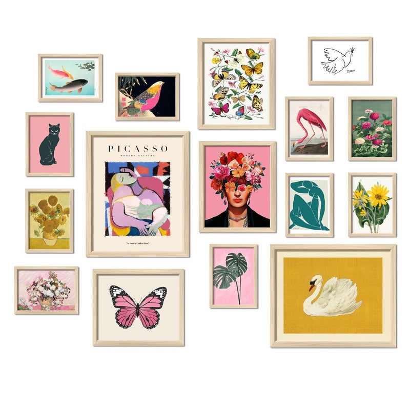 16 PCS Framed Eclectic Wall Art Decor Modern Maximalist Home Gallery Wall Frame Set Prints for Bedroom Bathroom Posters for Living Room Aesthetic Colorful Dorm Artwork Collage Kit Pictures
