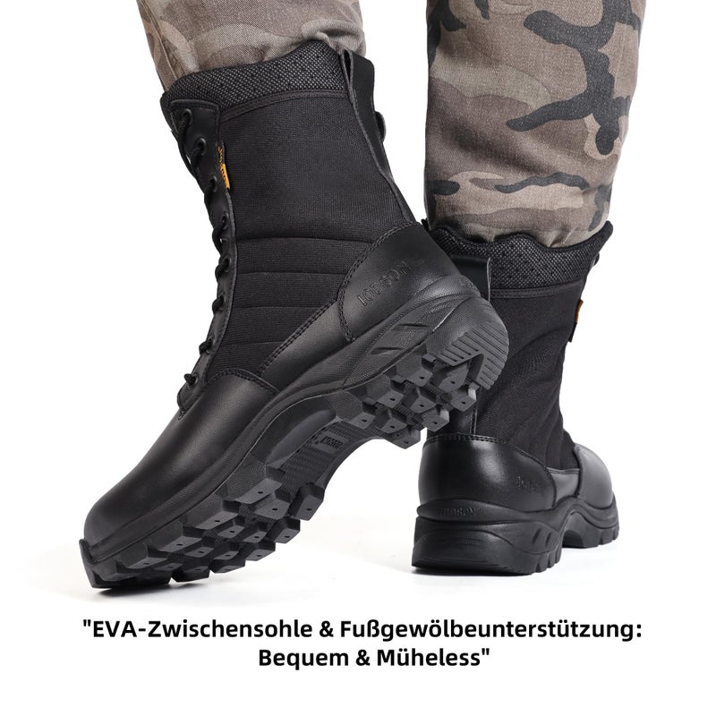 IODSON Men's Military Tactical Work Boots with Side Zipper, Puncture Resistant, Desert Combat, Army Jungle, 8 Inch Lightweight Hiking Boots Black US 8.5 - Image 2