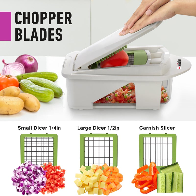 Mueller Mueller Pro-Series All-in-One, 12 Blade Mandoline Slicer for Kitchen, Food Chopper, Cucumber Slicer and Spiralizer, Cutter, Dicer, Grater, Gifts for Mom, Kitchen Essentials, White Sand/Green  - Image 3