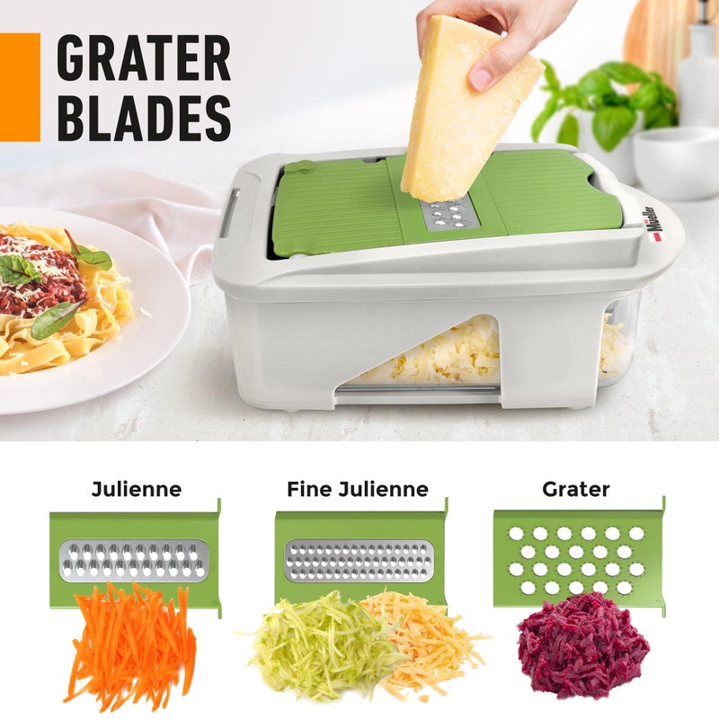 Mueller Mueller Pro-Series All-in-One, 12 Blade Mandoline Slicer for Kitchen, Food Chopper, Cucumber Slicer and Spiralizer, Cutter, Dicer, Grater, Gifts for Mom, Kitchen Essentials, White Sand/Green  - Image 4