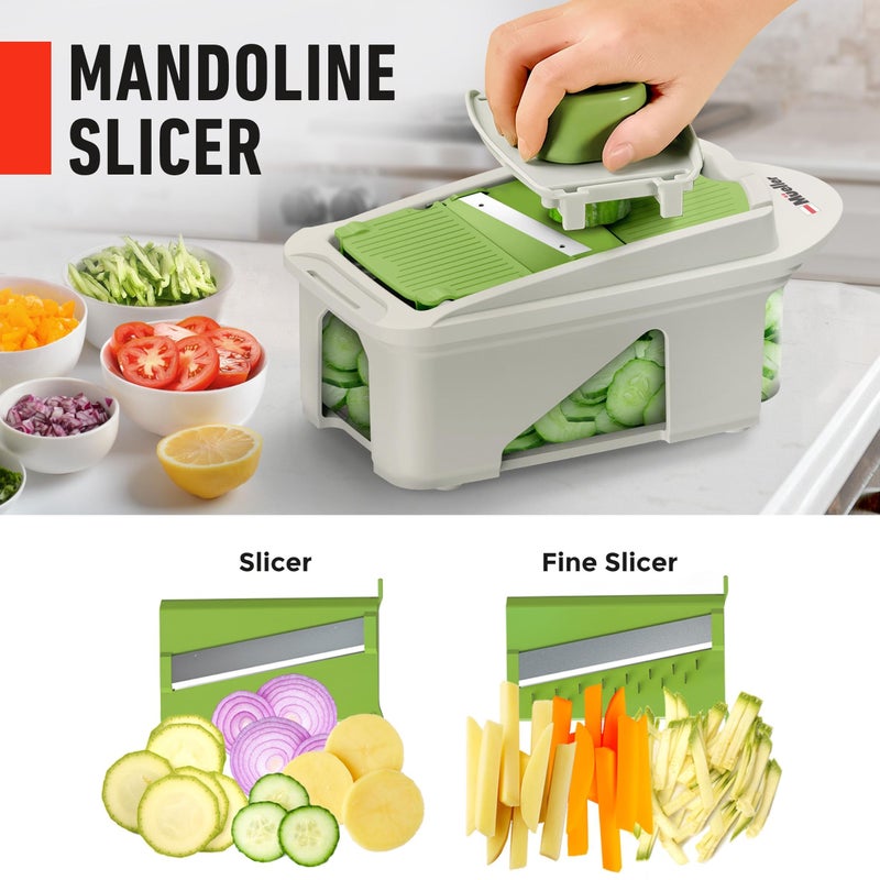 Mueller Mueller Pro-Series All-in-One, 12 Blade Mandoline Slicer for Kitchen, Food Chopper, Cucumber Slicer and Spiralizer, Cutter, Dicer, Grater, Gifts for Mom, Kitchen Essentials, White Sand/Green  - Image 5