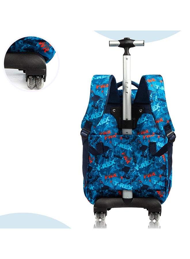 Eazy Kids حقيبة مدرسة trolley للأطفال بحجم 18 بوصة مجموعة من 5 مع صندوق غداء بينتو وزجاجة مياه Tritan سعة 420 مل وحقيبة غداء وحافظة أقلام - TREX ديناصور - أزرق - Image 5