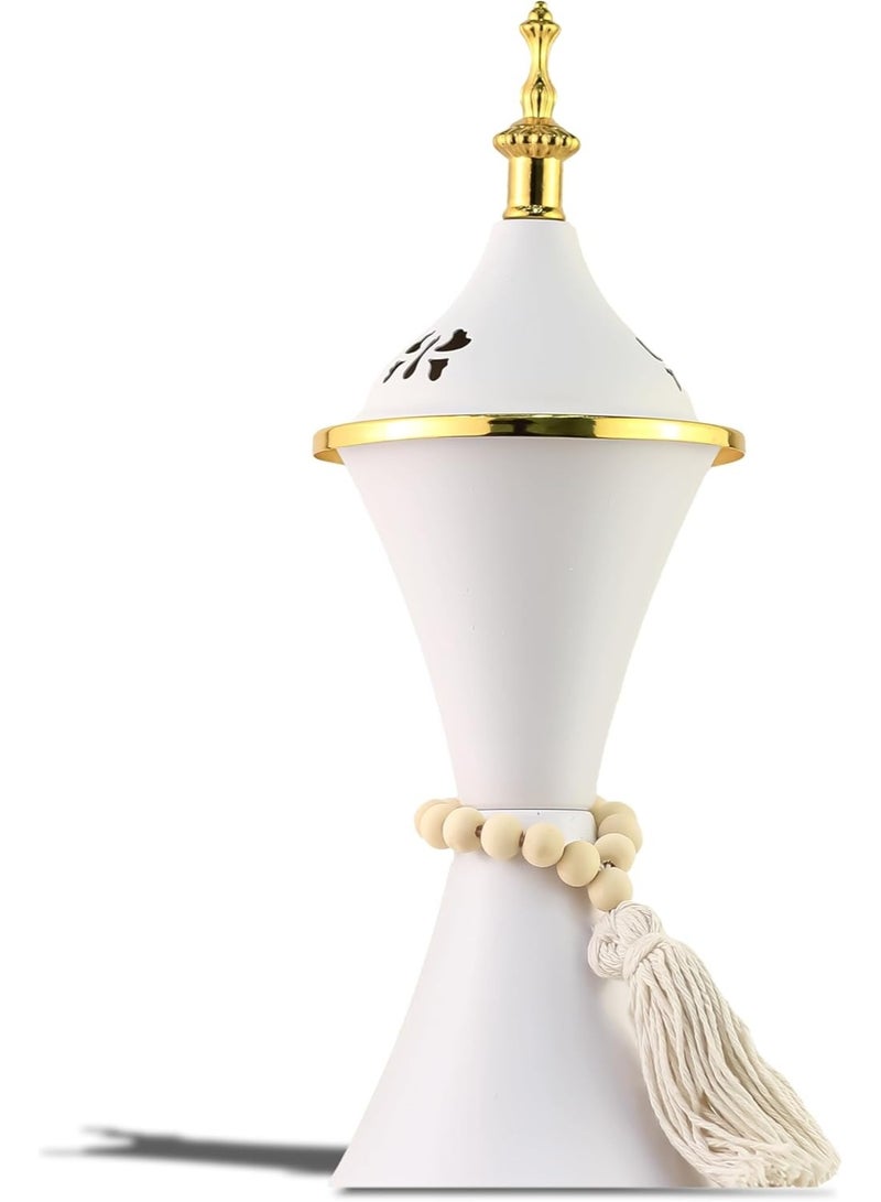 Charcoal Incense Burner, Bakhoor Burner, Oud Frankincense Incense Burner, Vintage Arabic Burner, Suitable For Arabian Oud, Yoga, Spa and Aromatherapy, Office & Home Decor White & Gold (Style 57)
