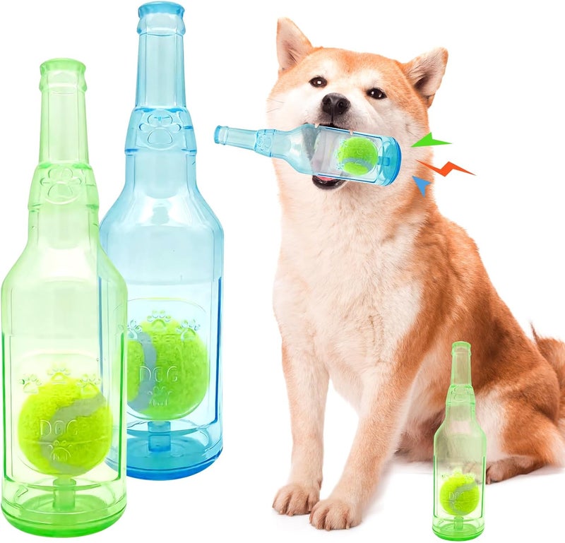 OneNine Interactive Dog Toys Water Bottle, 2pcs Squeaky Dog Toy Bottle with Tennis Ball for Small Medium Large Dogs Puppy Water Toy, Fun Bottles Cruncher Dogs Chew Toys - Image 1
