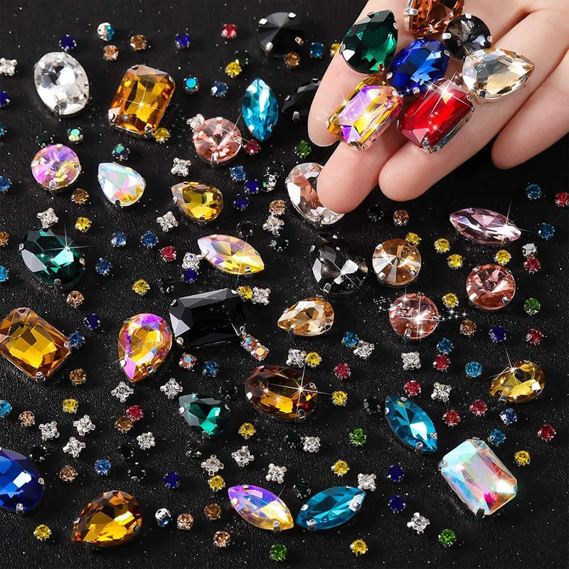 DIY Crafts 35 Pcs Gray Sew on Rhinestones Claw Flatback Crystal Rhinestones Metal Prong Setting Rhinestones Acrylic Glass Sewing Gems for Clothes DIY Craft Shoes Dress 35 Pcs Gray - Image 1