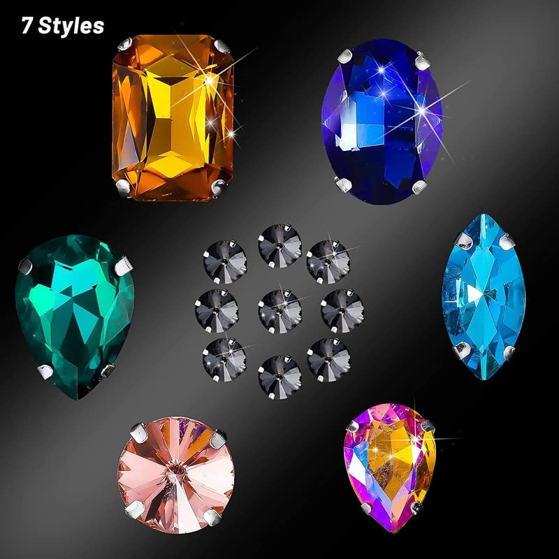 DIY Crafts 35 Pcs Gray Sew on Rhinestones Claw Flatback Crystal Rhinestones Metal Prong Setting Rhinestones Acrylic Glass Sewing Gems for Clothes DIY Craft Shoes Dress 35 Pcs Gray - Image 3