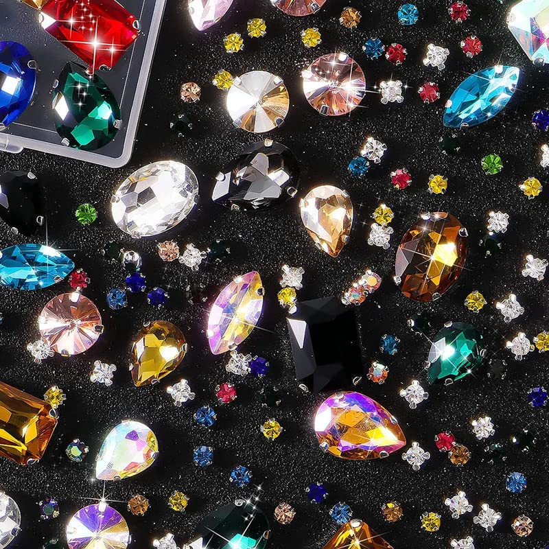 DIY Crafts 35 Pcs Gray Sew on Rhinestones Claw Flatback Crystal Rhinestones Metal Prong Setting Rhinestones Acrylic Glass Sewing Gems for Clothes DIY Craft Shoes Dress 35 Pcs Gray - Image 2