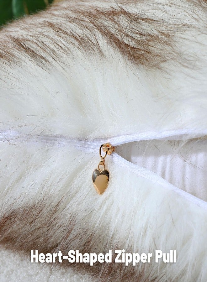 FUTEI Coffee White Decorative Throw Pillow Covers 18x18 Inch Set of 2,Soft Fluffy Faux Fox Fur Textured Cushion Case,Modern Home Decor for Couch Living Room - Image 3