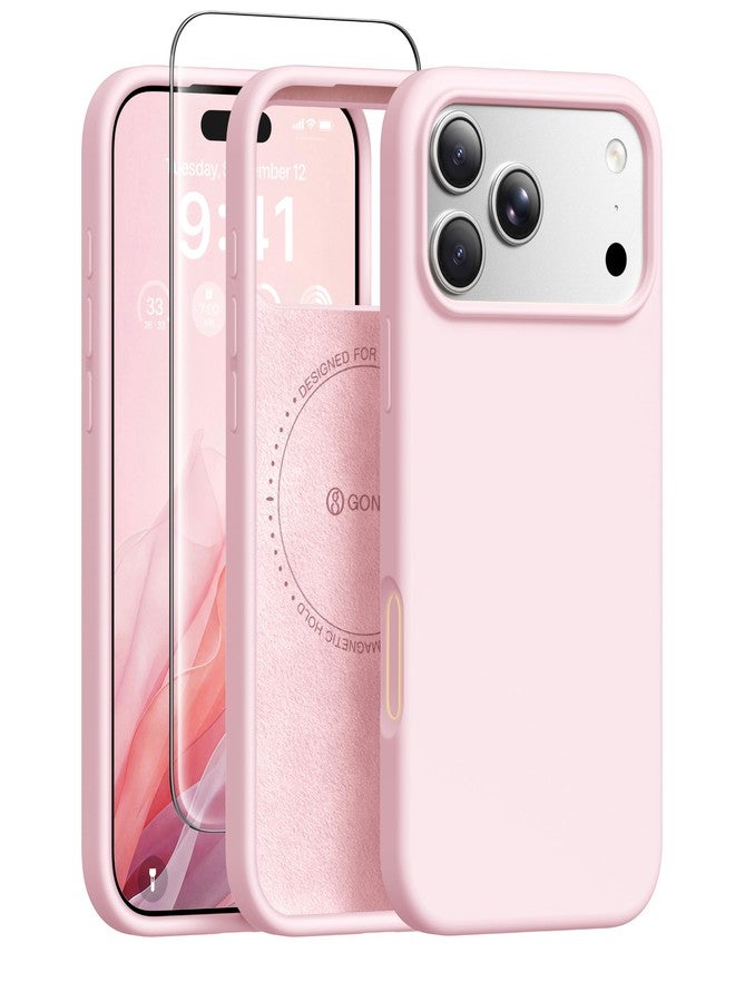 GONEZ Magnetic for iPhone 17 Pro Case, Compatible with MagSafe, [Screen Protector + Camera Lens Protector], Liquid Silicone Anti-Scratch Shockproof Protective Phone Case 6.3 inch, Pastel Pink - Image 1
