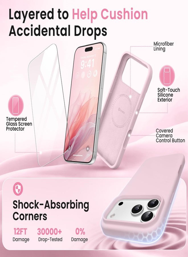 GONEZ Magnetic for iPhone 17 Pro Case, Compatible with MagSafe, [Screen Protector + Camera Lens Protector], Liquid Silicone Anti-Scratch Shockproof Protective Phone Case 6.3 inch, Pastel Pink - Image 4