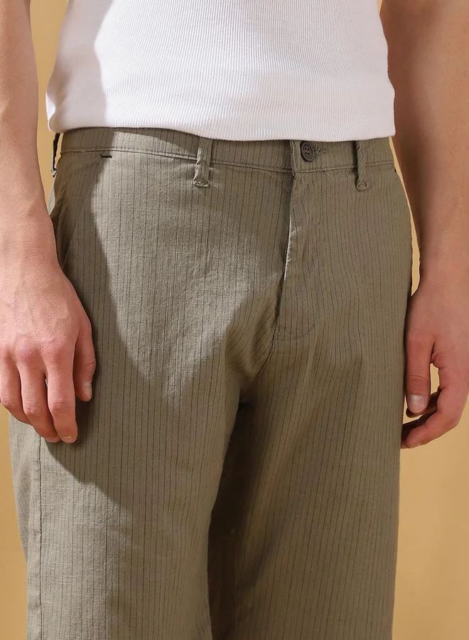 Dennis Lingo Olive Men's Olive 100% Cotton Striped Knee Length Bermuda Regular Fit Shorts for Men | Best Price UAE