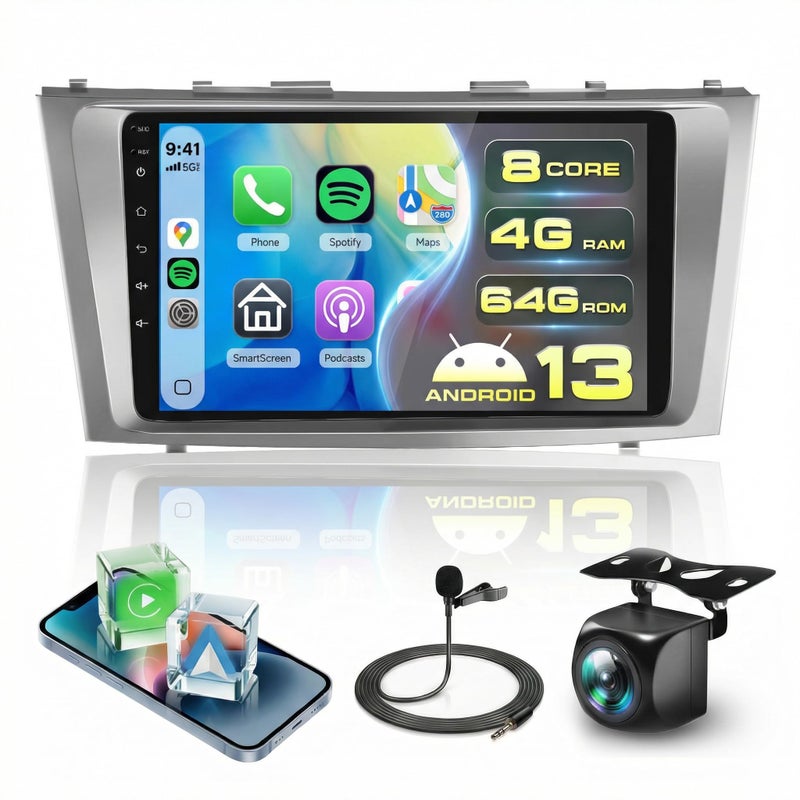 Podofo 8 CORE 4G64G Car Radio for Toyota Camry 20062011 with Wireless CarPlayAndroid Auto Podofo 9 Inch 1280 720P IPS Touch Screen Stereo Android 13 GPS WiFi Bluetooth 32Band DSP SWC HD Backup Camera - Image 2