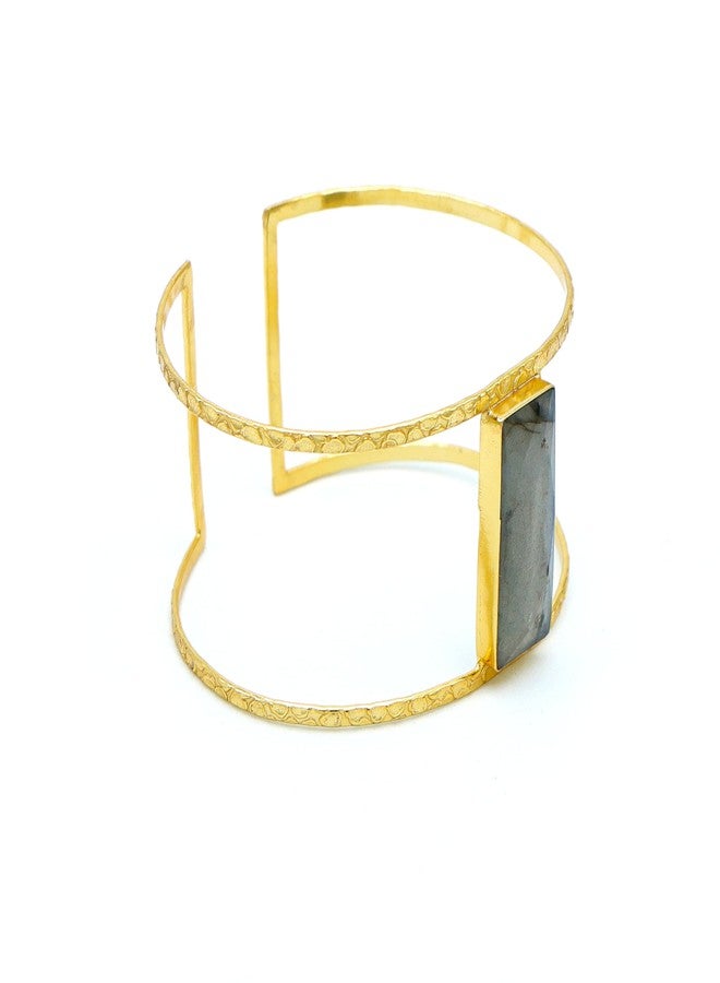 Dua Labradorite Rectangle Bangle Bracelet for Women | Stylish Grey Gold-Plated Gemstone Jewelry | Adjustable Healing Crystal Modern Fashion | Unique Gift for Her - Image 5