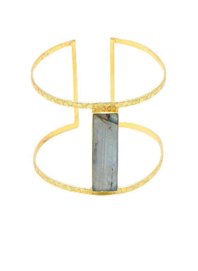 Dua Labradorite Rectangle Bangle Bracelet for Women | Stylish Grey Gold-Plated Gemstone Jewelry | Adjustable Healing Crystal Modern Fashion | Unique Gift for Her - Image 1