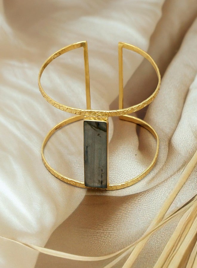 Dua Labradorite Rectangle Bangle Bracelet for Women | Stylish Grey Gold-Plated Gemstone Jewelry | Adjustable Healing Crystal Modern Fashion | Unique Gift for Her - Image 2