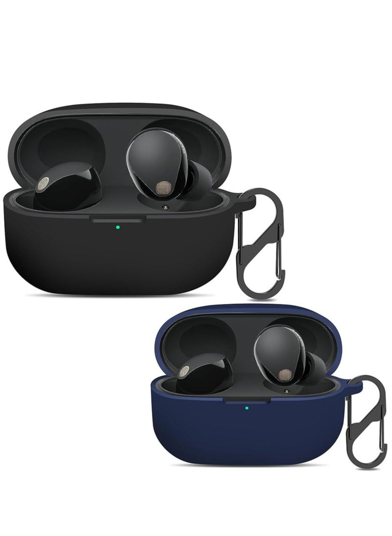 Case Cover for Sony WF-1000XM5, Silicone Protective Skin Case for Sony XM5 Wireless Earbuds, Front LED Visible Black and Blue - Image 1