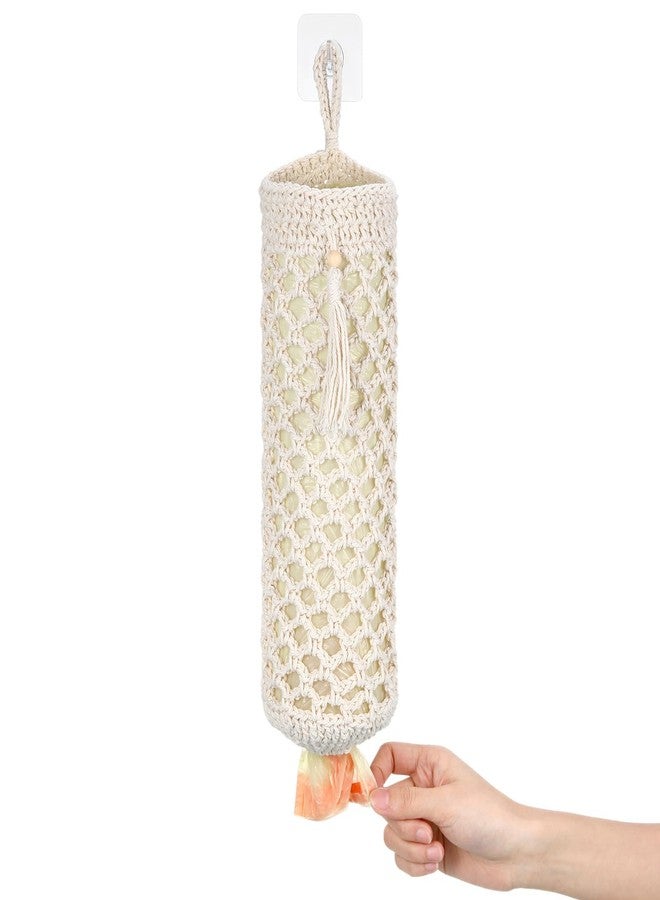 Ribbonlic Plastic Bag Holder, Macrame Grocery Bag Storage Reusable Hanging Shopping Trash Bags Dispenser Boho Decor for Kitchen Closet Pantry Laundry Room, with 1 Traceless Hook - Image 1