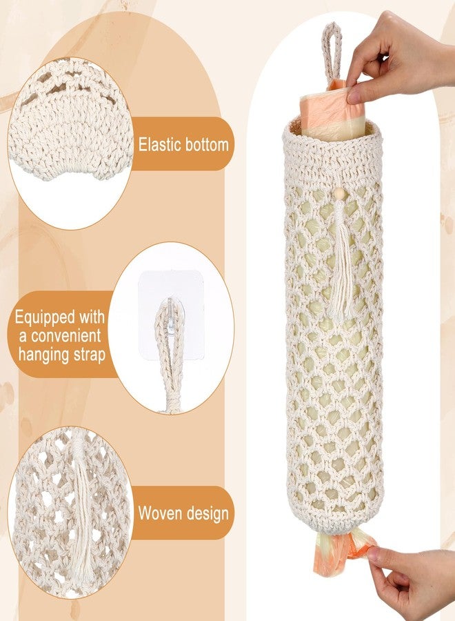 Ribbonlic Plastic Bag Holder, Macrame Grocery Bag Storage Reusable Hanging Shopping Trash Bags Dispenser Boho Decor for Kitchen Closet Pantry Laundry Room, with 1 Traceless Hook - Image 3
