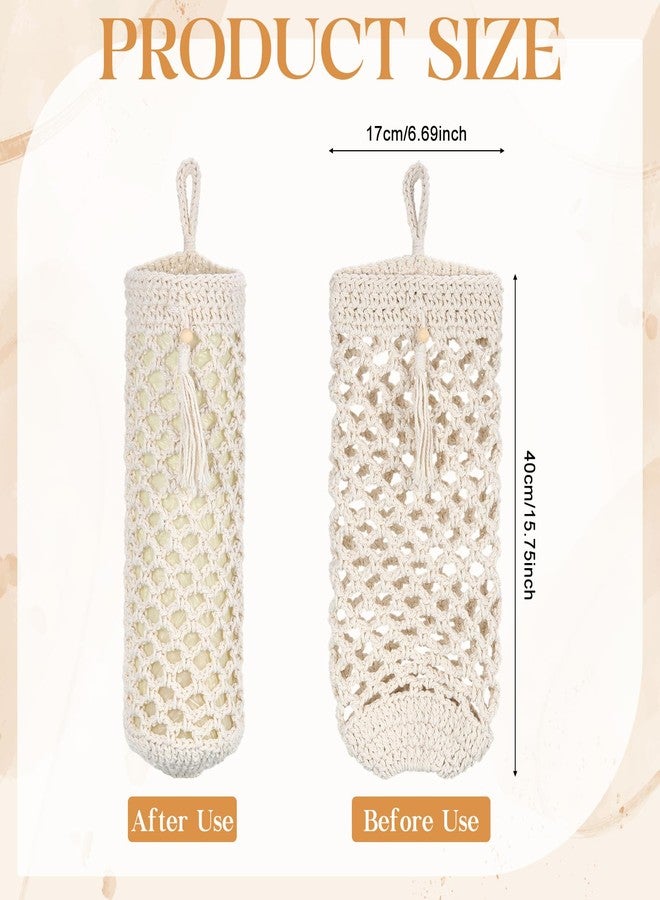 Ribbonlic Plastic Bag Holder, Macrame Grocery Bag Storage Reusable Hanging Shopping Trash Bags Dispenser Boho Decor for Kitchen Closet Pantry Laundry Room, with 1 Traceless Hook - Image 2