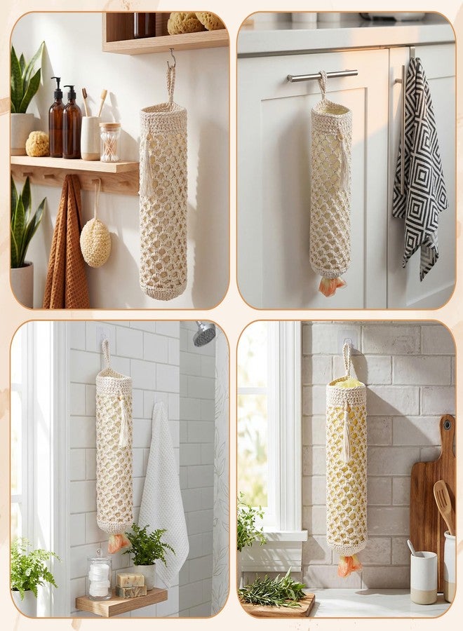 Ribbonlic Plastic Bag Holder, Macrame Grocery Bag Storage Reusable Hanging Shopping Trash Bags Dispenser Boho Decor for Kitchen Closet Pantry Laundry Room, with 1 Traceless Hook - Image 5