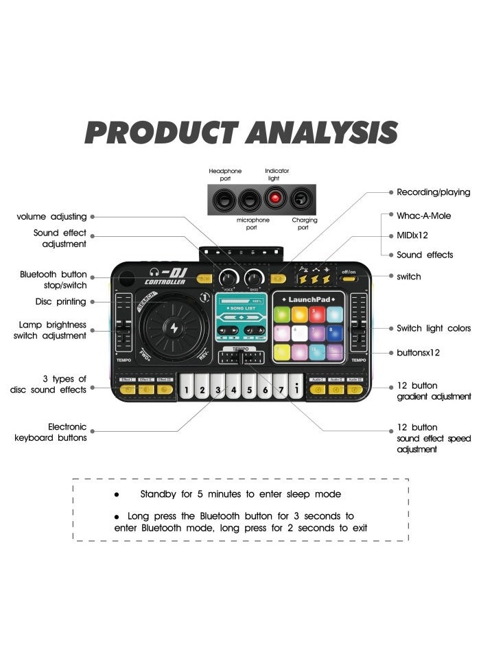 null - Kids DJ Turntable Toy – Multi-Function Bluetooth Music Instrument with Realistic Sound Effects, Playable Keys & Microphone  | Educational Baby Musical Toy for Early Learning & Hand-Eye Coordination - Image 1
