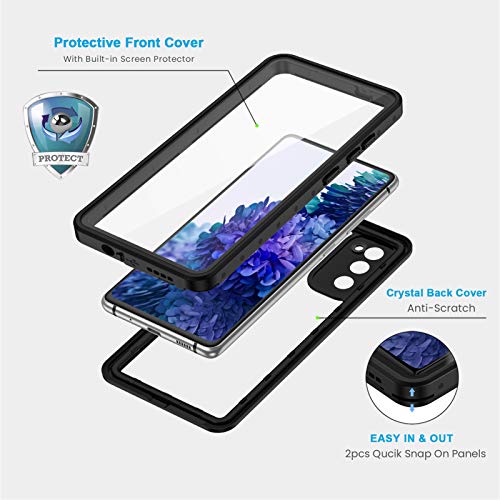 Lanhiem for Samsung Galaxy S20 FE Case, IP68 Waterproof Dustproof with Built-in Screen Protector, Heavy Duty Full Body Protective Phone Case for Galaxy S20 FE 5G, Black/Clear - Image 3