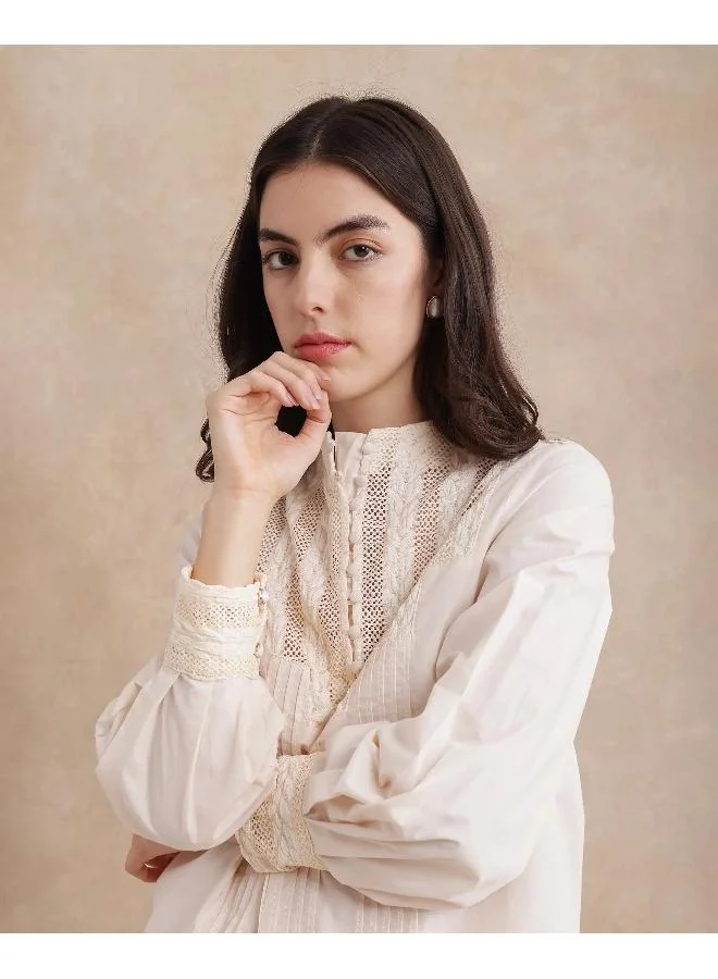 Rareism Women's High Neck Top With Lace