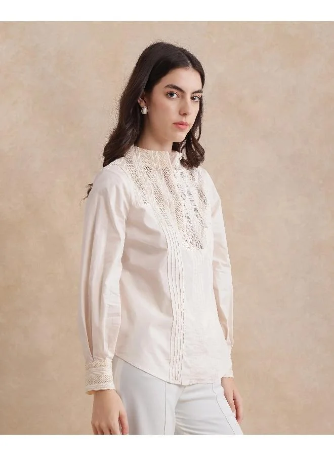 Rareism Women's High Neck Top With Lace