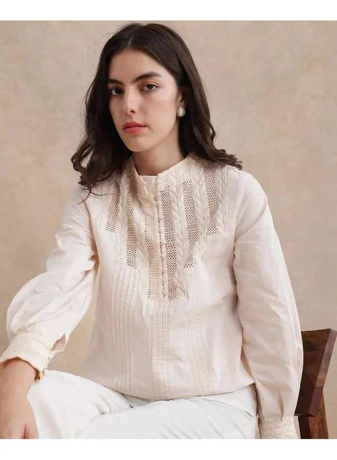 ريريزم Women's High Neck Top With Lace