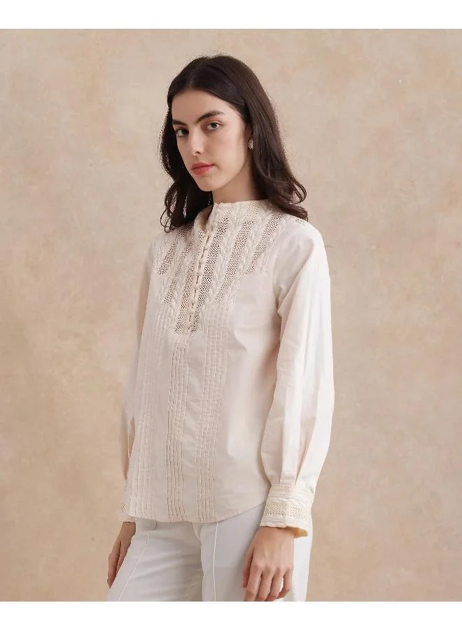 Rareism Women's High Neck Top With Lace