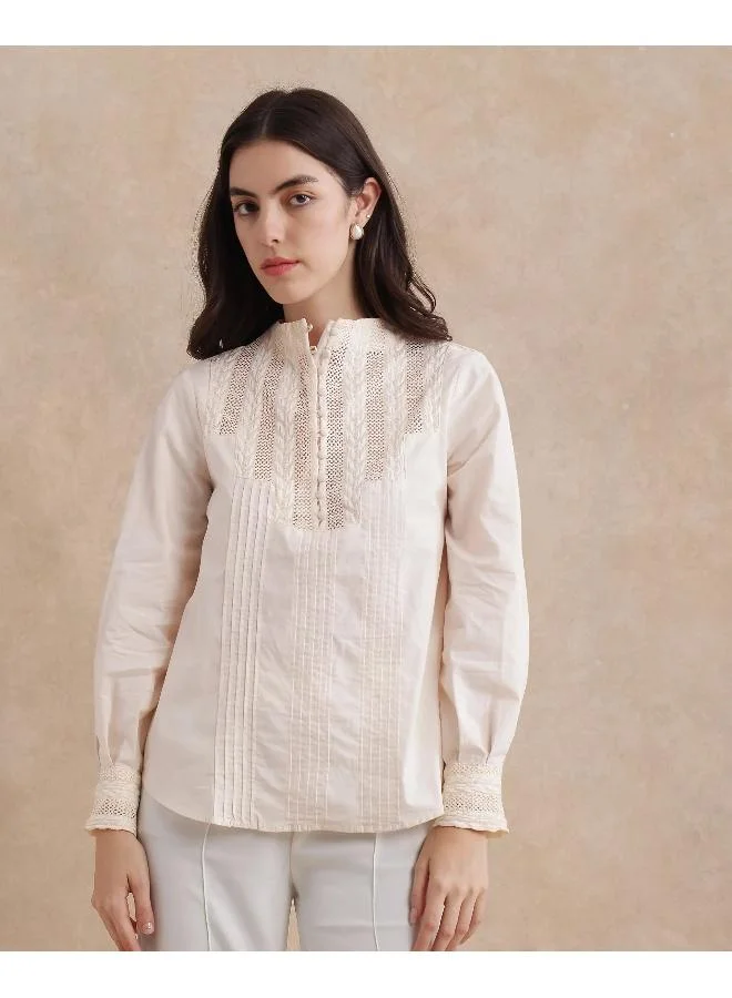 Rareism Women's High Neck Top With Lace